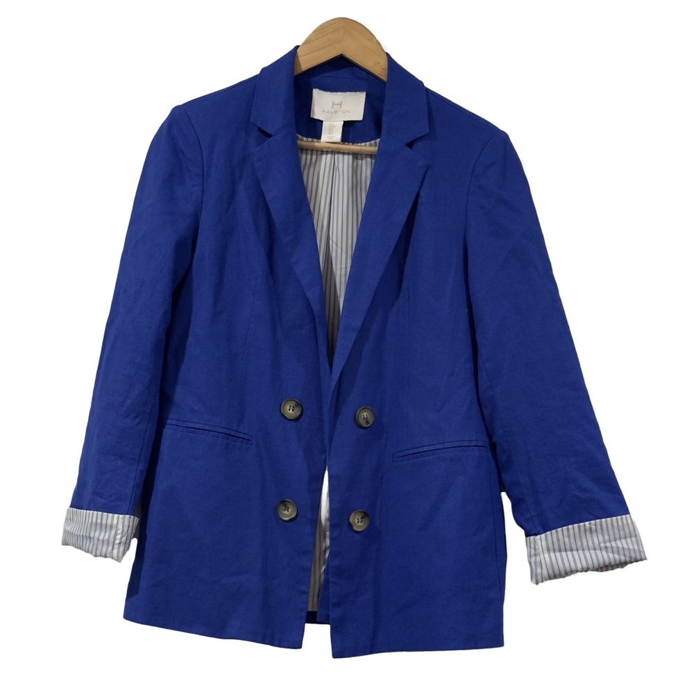 Halston Blue Linen Blend blazer size small